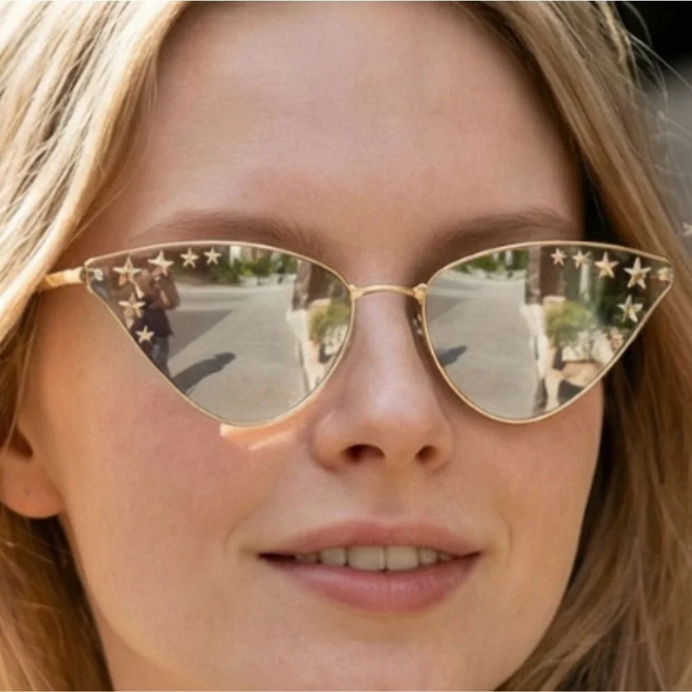 Gucci Designer Gold Star Gold Grey Patterned Sunglasses Italy - Picture 6 of 6